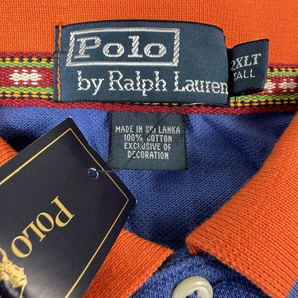Polo Ralph Lauren Blue Multicolor VTG Y2K Cotton Polo‎ Shirt Size 2XLT NWT